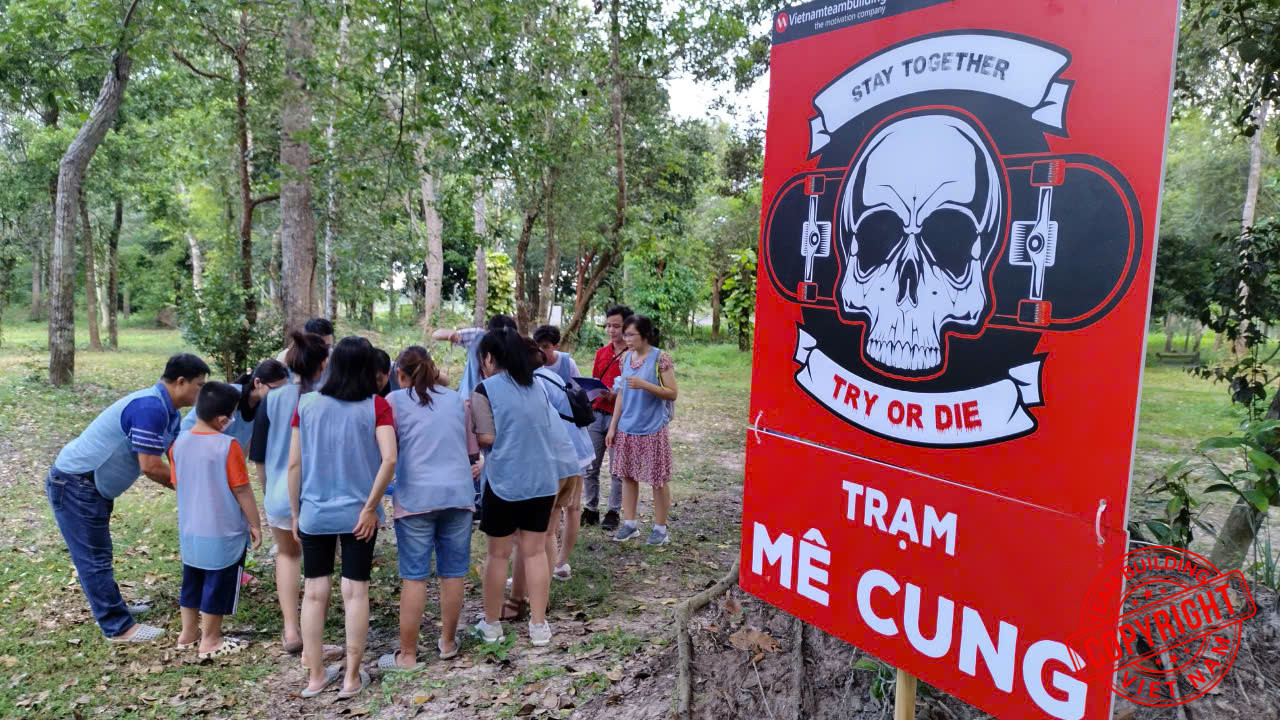 Các trò chơi team building nhẹ nhàng được thiết kế riêng cho không gian rừng cây tại khu du lịch Bình Châu.