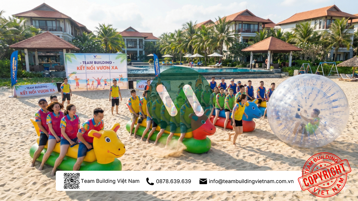 Các hoạt động team building bãi biển sôi động tại Hồ Tràm giúp gắn kết đội ngũ hiệu quả trong Tour Team Building Hồ Tràm 1 Ngày