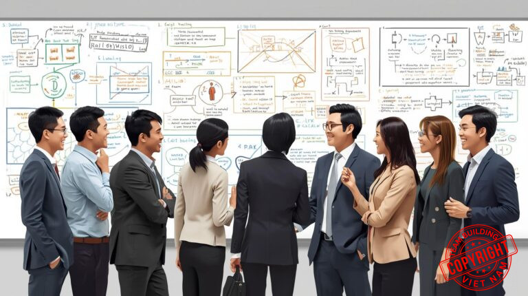 Team Building Cho Dân IT - Một đội ngũ IT đang hợp tác giải quyết một thử thách logic trong chương trình team building được thiết kế riêng cho dân công nghệ.
