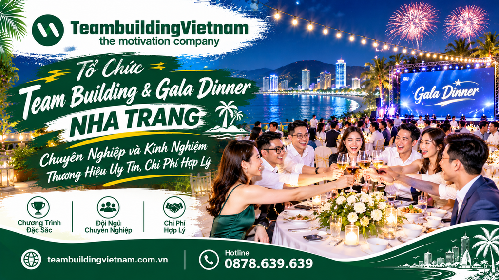 Đêm Gala Dinner vinh danh cảm xúc trong kịch bản tour team building Nha Trang.